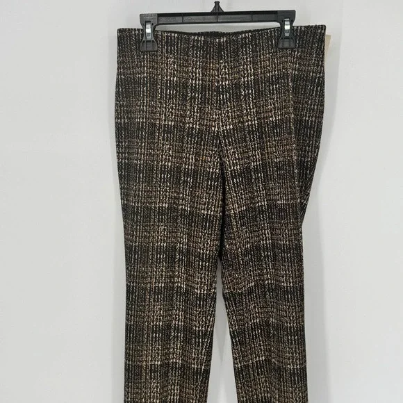 ANNE KLEIN Womens XXS Plaid Pants Black Gold Straight Leg Stretch Slim Fit New - Picture 2 of 15